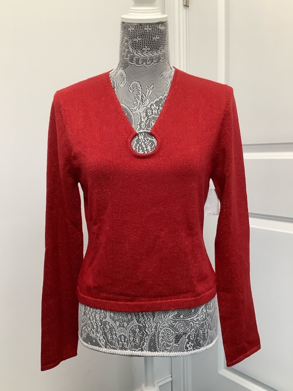 LUCIDITY Sweater Size L, Color - Red, 58% Rayon, 13% Nylon, 6% Metallic